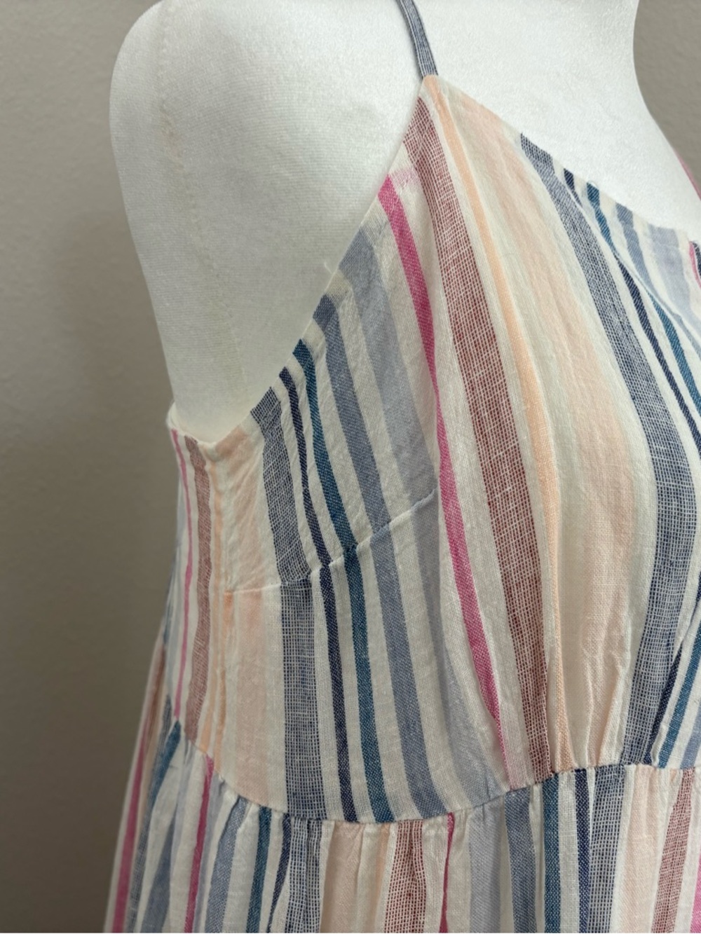 Splendid Striped Lightweight Spaghetti Strap Sundress - Blue, Pink, Cream - Picture 3 of 4